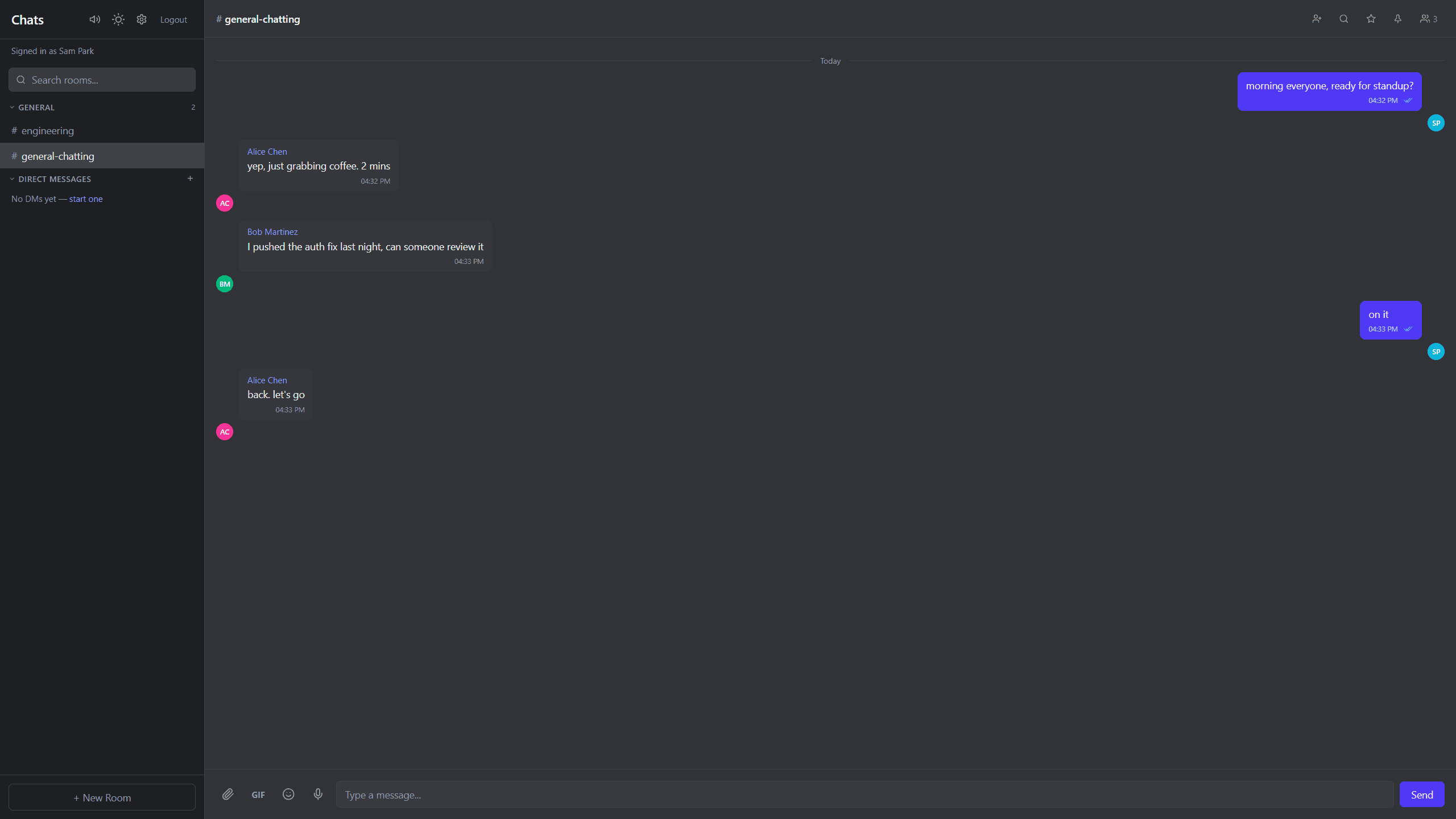 PulseChat real-time chat interface