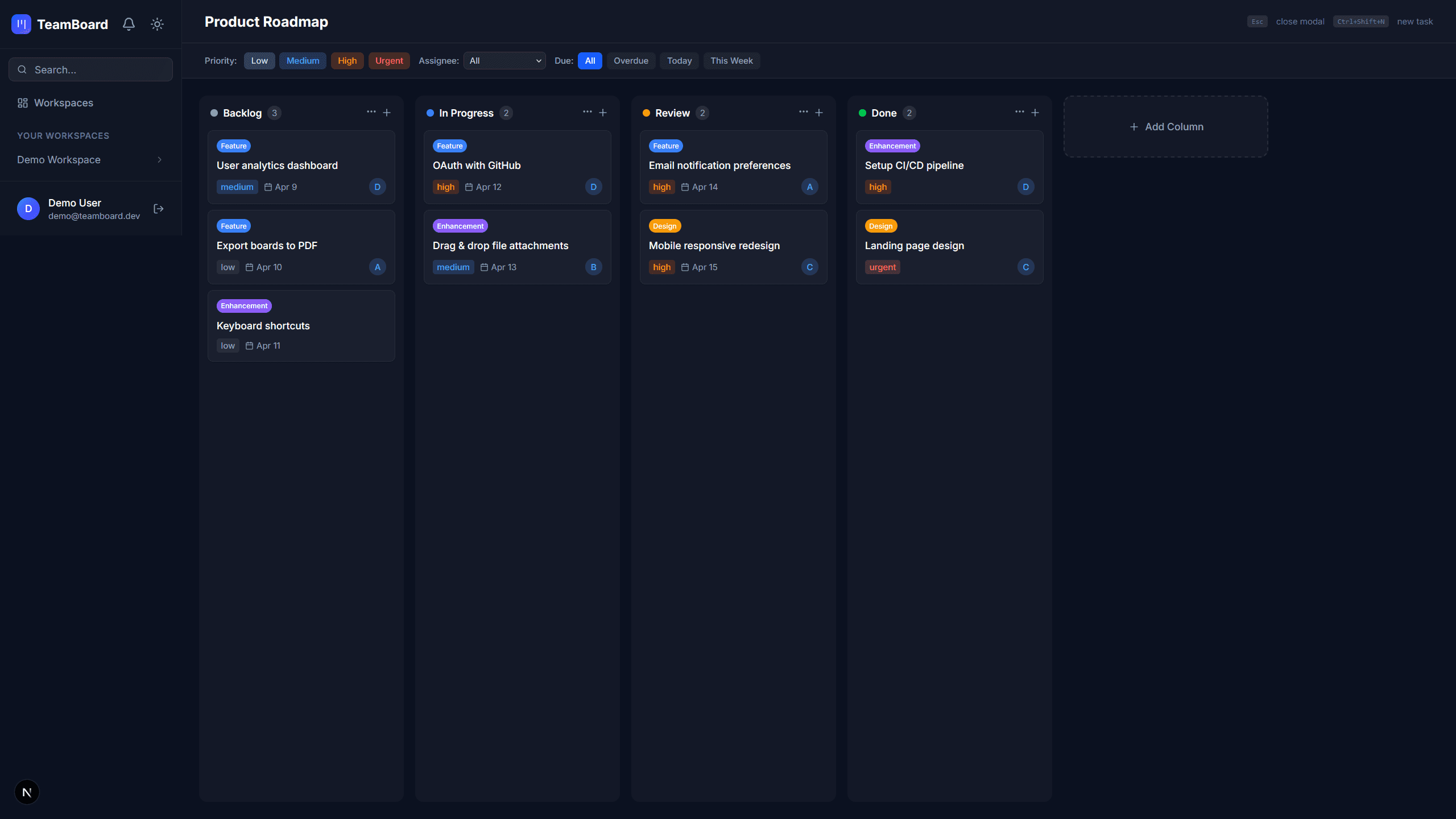 TeamBoard kanban dashboard